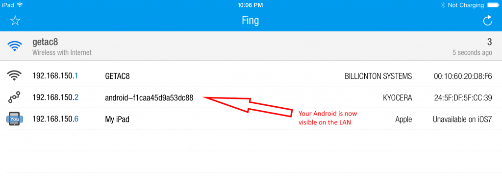 Fing now shows your Android device on the network.